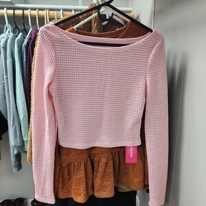 Pink Textured Long Sleeve Top